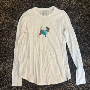 FIGS White Long Sleeve Shirt with Dog Graphic